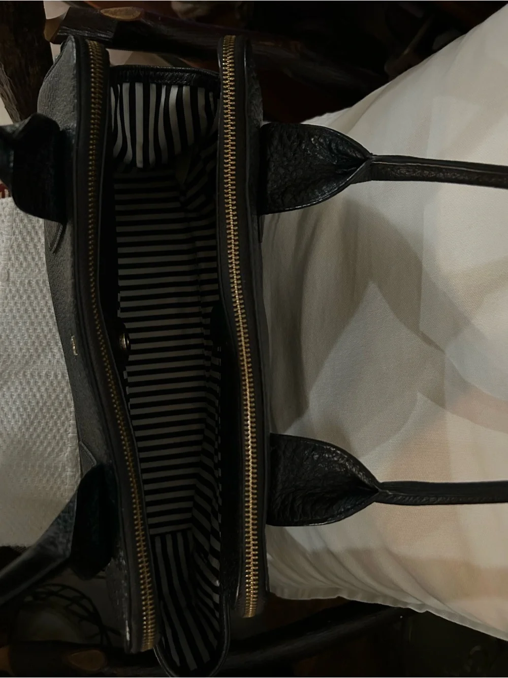 kate spade Black Pebbled Leather Satchel with Gold Logo